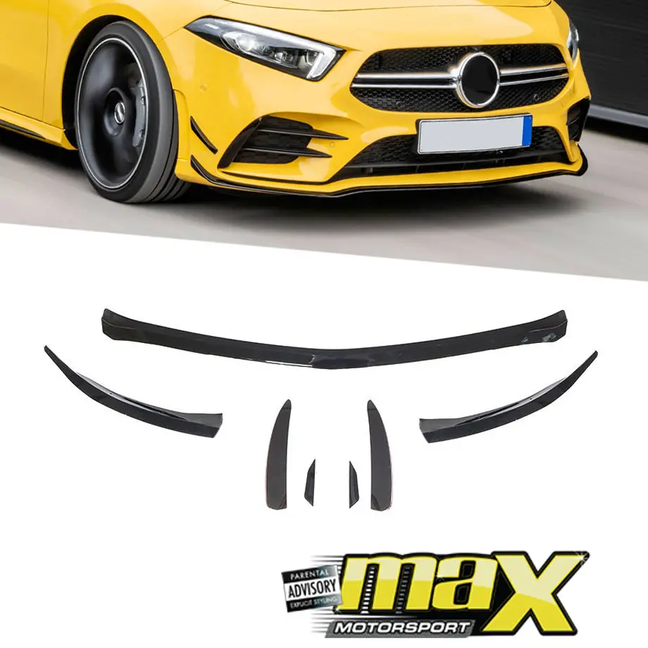 Merc A-Class W177 Gloss Black Front Lip Spoiler With Canards (7-Piece) 1