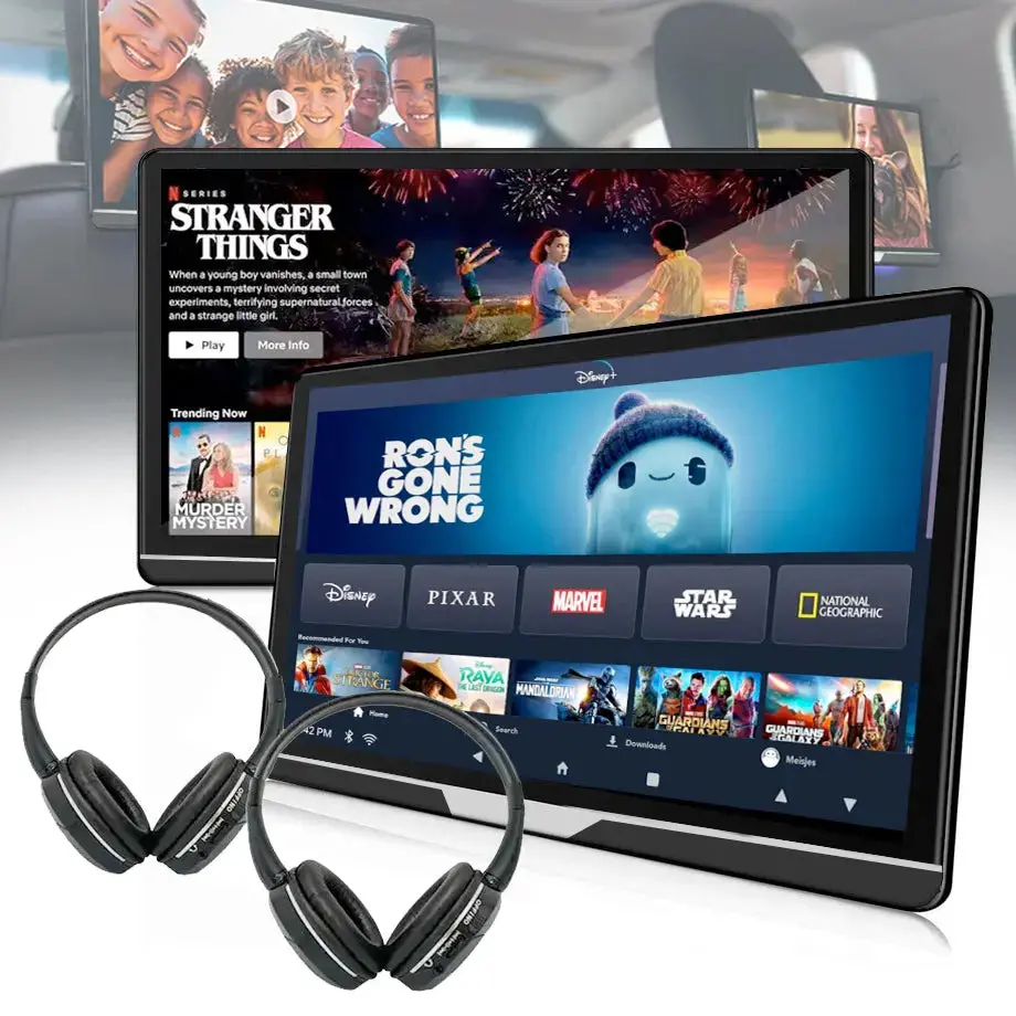 12.1" Roadstar Android Entertainment Headrest Tablet Screens With Bluetooth Headphones 1