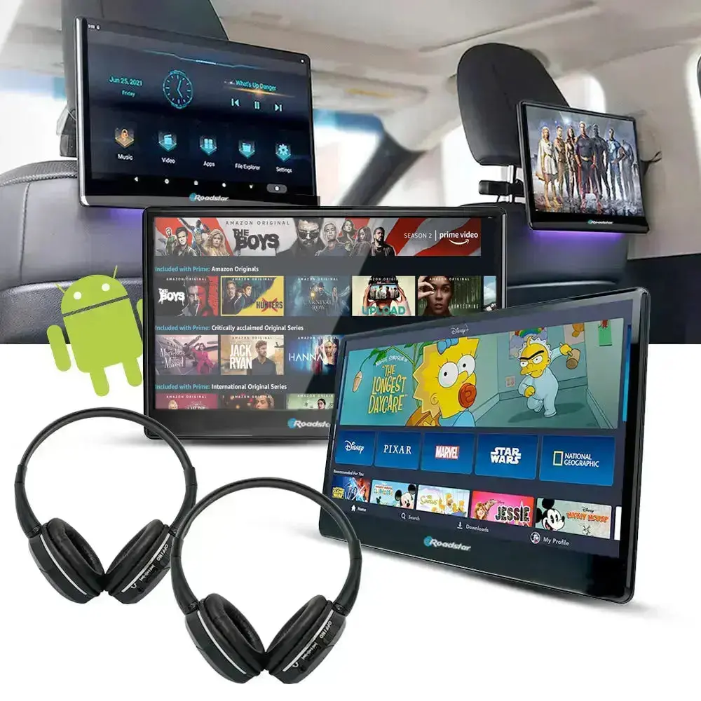 10.1" Roadstar Android Entertainment Headrest Tablet Screens With Bluetooth Headphones 1