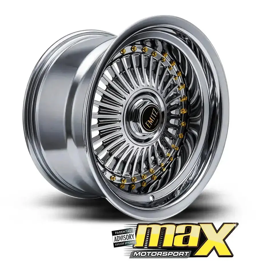 15 Inch Mag Wheel - Mx5037chr-Nw Black Chrome Emit Wheels Narrow & Wides - (4X100/ 5X100 Pcd) 1
