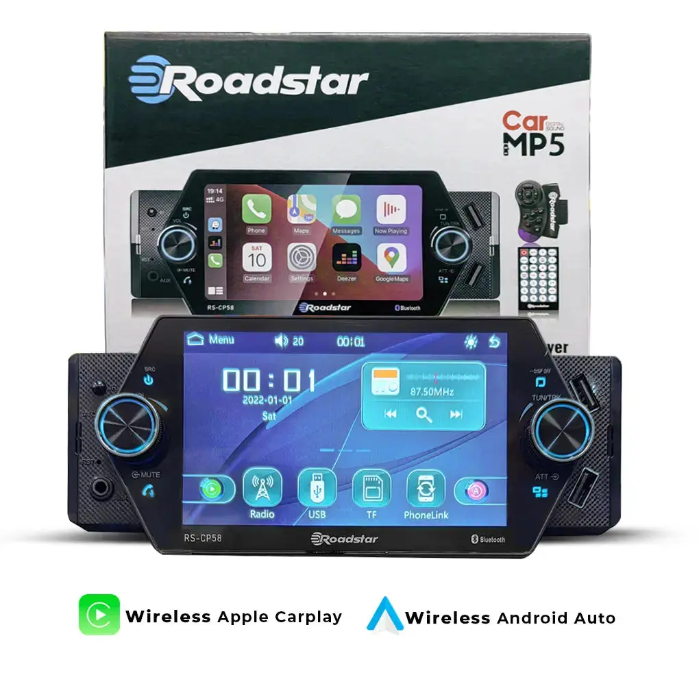 Roadstar 5.25 Inch Single Din Media Player With Usb, Bluetooth, Android Auto & Apple Car Play 1