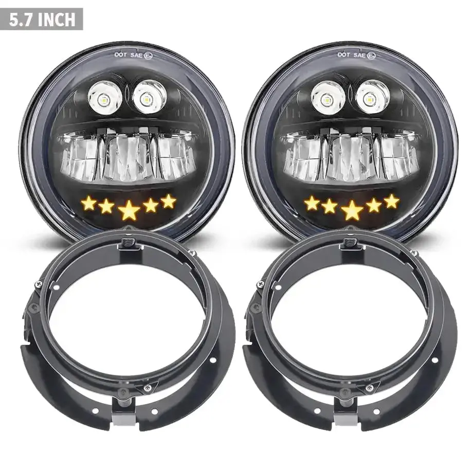 5.7 Inch Universal Jeep Style Star Design Led Headlights Plus Mounting Bracket (4-Piece) 1