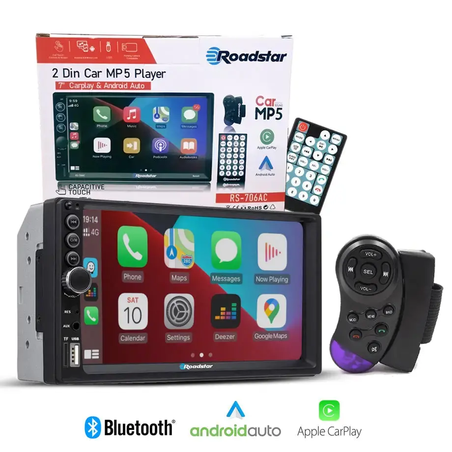 7 Inch Roadstar Mp5 Double Din With Apple Carplay & Android Auto + Steering Wheel Control Remote 1