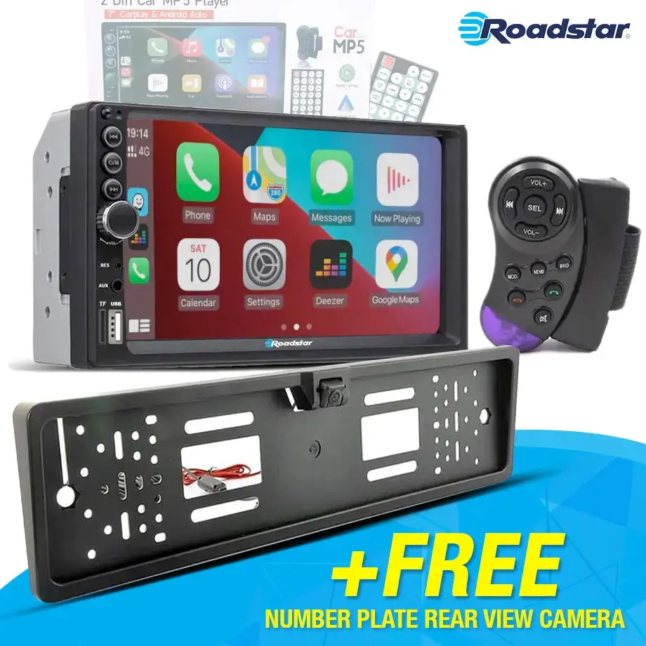 7 Inch Roadstar Mp5 Double Din With Apple Carplay & Android Auto +Free Number Plate Camera 1
