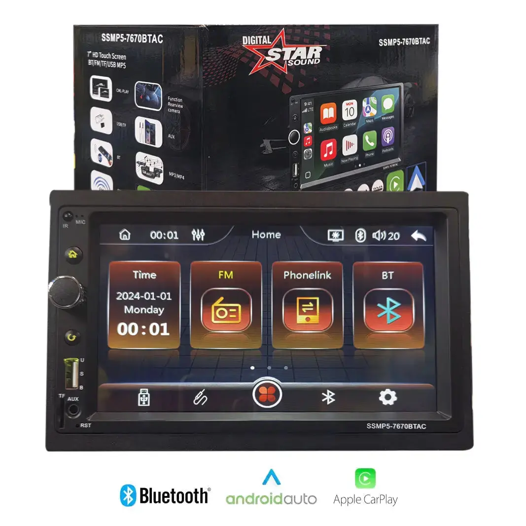 7 Inch Star Sound Ssmp5-7670Btac Mp5 Double Din With Apple Carplay & Android Auto 1