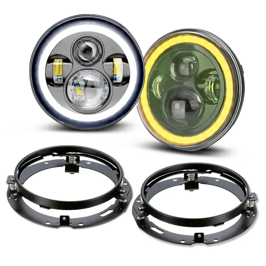 7 Inch Universal Jeep Style Led Headlights Plus Mounting Bracket (4-Piece) 1