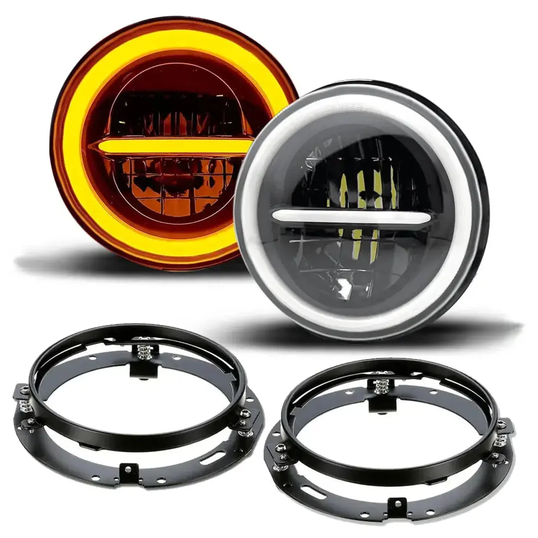7 Inch Universal Jeep Style Led Headlights Plus Mounting Bracket (4-Piece) 1