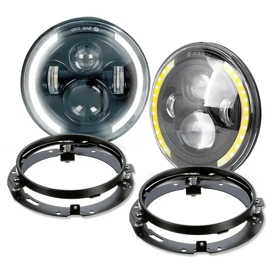 7 Inch Universal Jeep Style Led Headlights Plus Mounting Bracket (4-Piece) 1