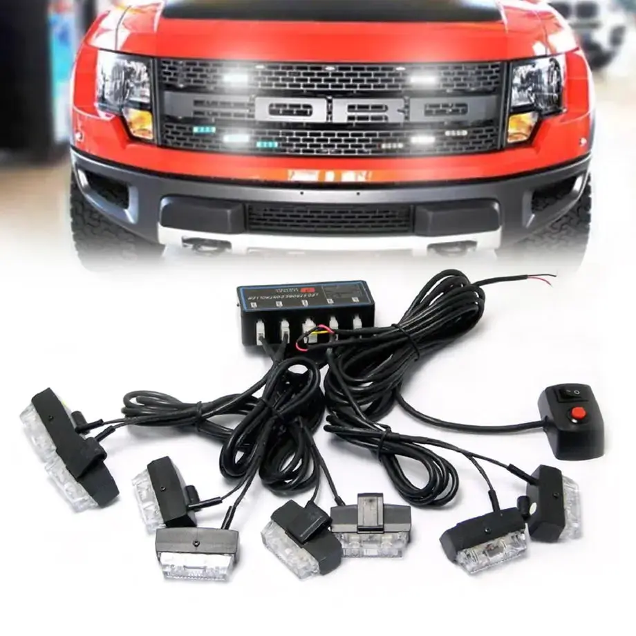 Universal 8-Piece Grille Mount  Emergency Strobe Light Kit - White 1