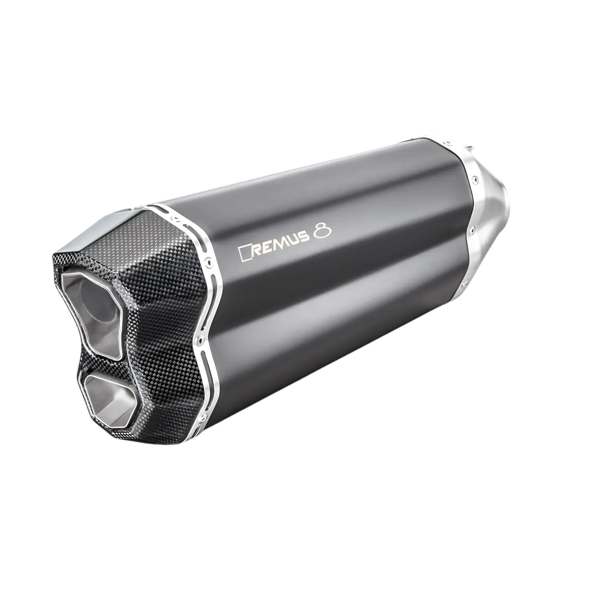 Ktm 1290 Super Adventure S 17- Remus 8 Racing Slip On Silencer Incl. Carbon Heat Protecting Shield, Stainless Steel Matt Schwarz 1