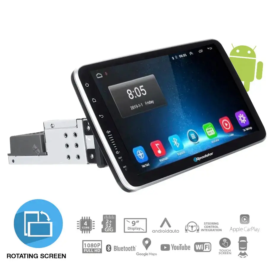 9 Inch Roadstar Rotating Screen Single Din Android Multimedia Unit 1
