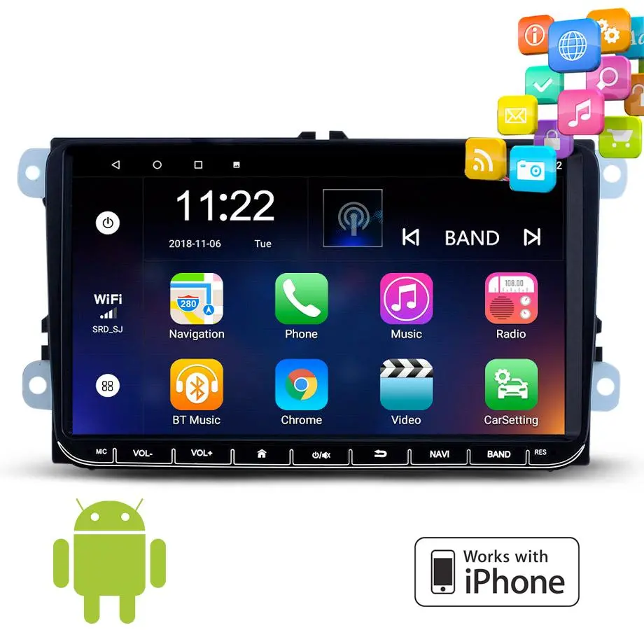 9 Inch Vw Android Entertainment & Gps System With Apple Iphone Connectivity 1
