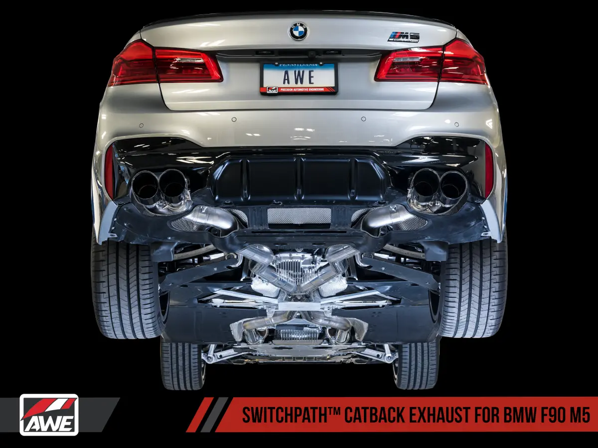 Awe Tuning 18-19 Bmw M5 (F90) 4.4T Awd Switchpath Cat-Back Exhaust - Chrome Silver Tips 1