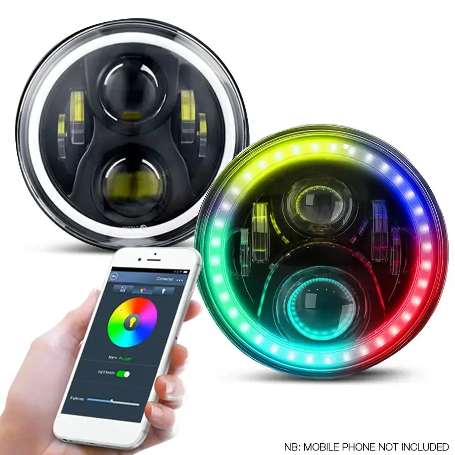 Universal 7 Inch Jeep Style Rgb Angel Eye Projector Headlight - App Control 1