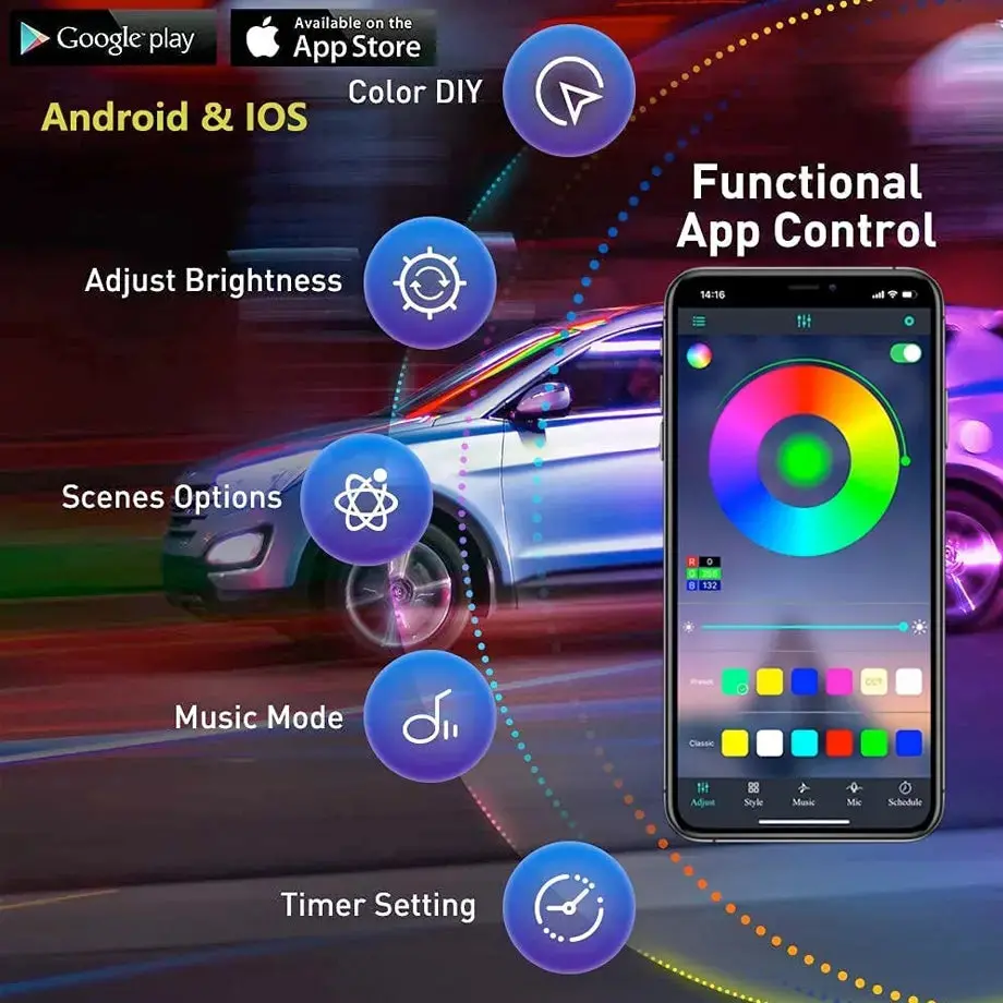 App Control - Universal Car Interior Ambiant Lighting Kit 2