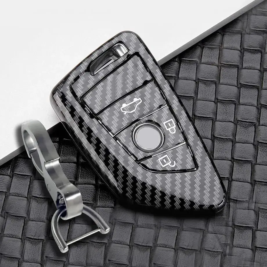 Bm 3-Button Carbon Look Key Case Cover With Key Ring 1