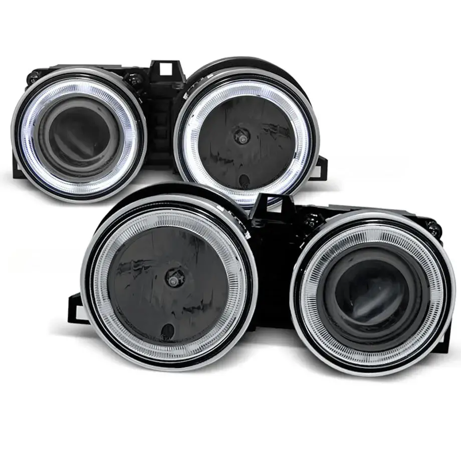 Bm E30 3-Series Crystal Smoked Black Angel Eye Projector Headlights 1