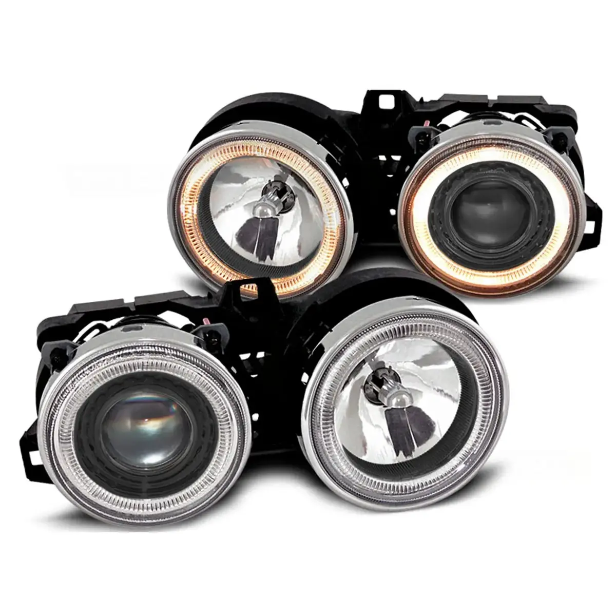 Bm E30 3-Series Crystal Black Angel Eye Projector Headlights 1