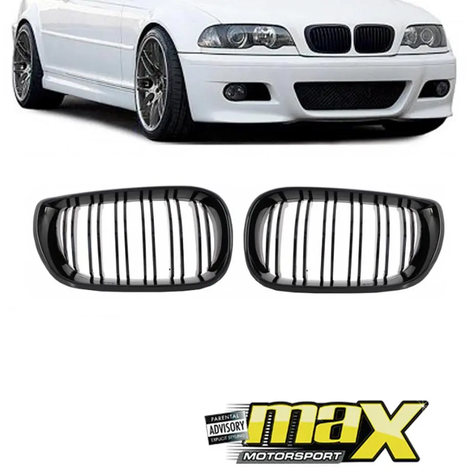Bm E46 M3 Piano Black Double Slat Kidney Grille 1