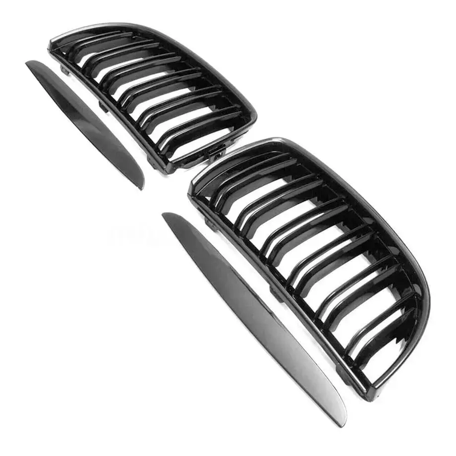 Bm E90 Pre-Facelift (05-08) Piano Black Double Slat Kidney Grille 2