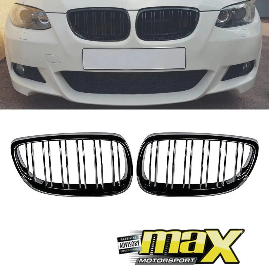 Bm E92 3-Series Piano Black Double Slat Kidney Grilles (06-09) 1