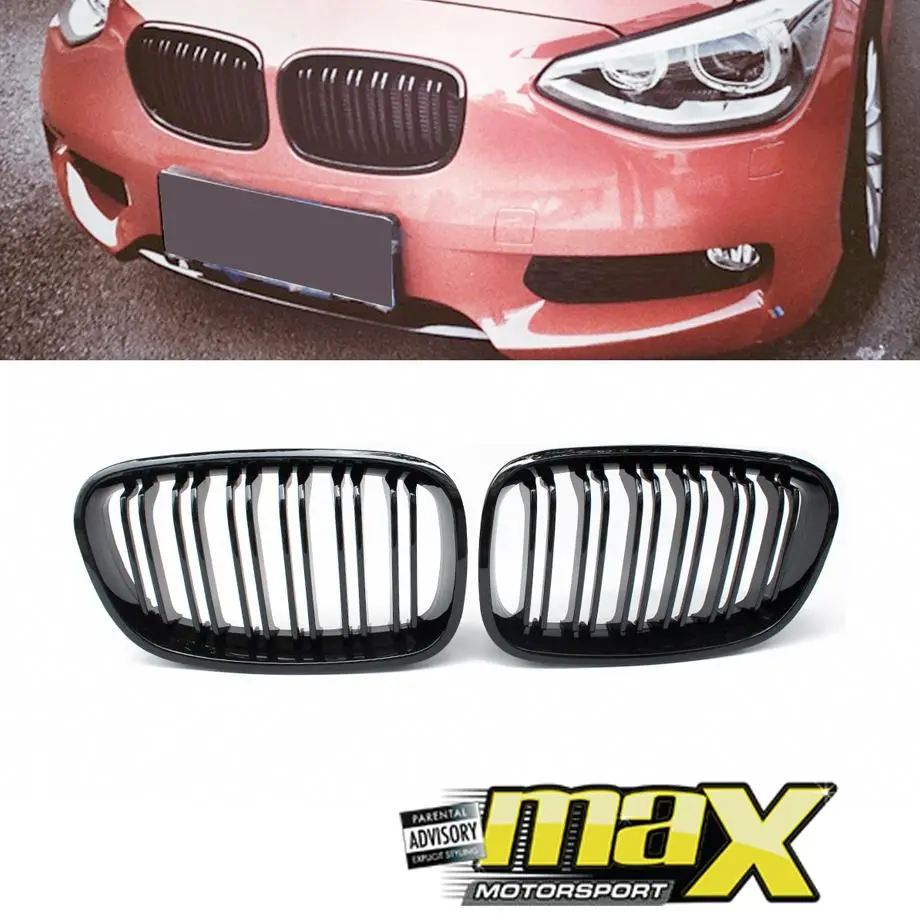 Bm F20 1-Series Piano Black Double Slat Kidney Grille 1