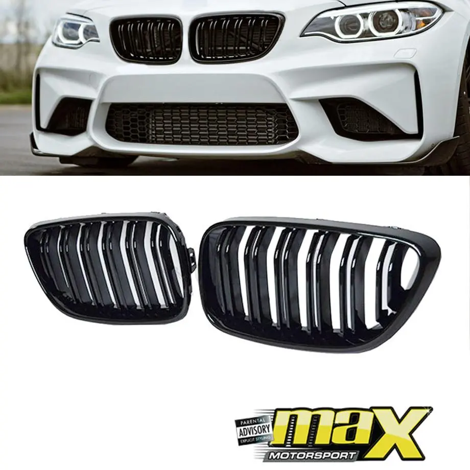 Bm F22 2-Series Piano Black Double Slat Kidney Grille 1