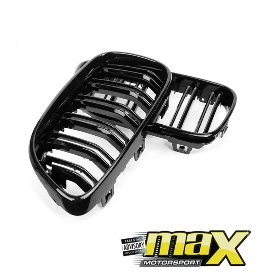Bm F22 2-Series Piano Black Double Slat Kidney Grille 2