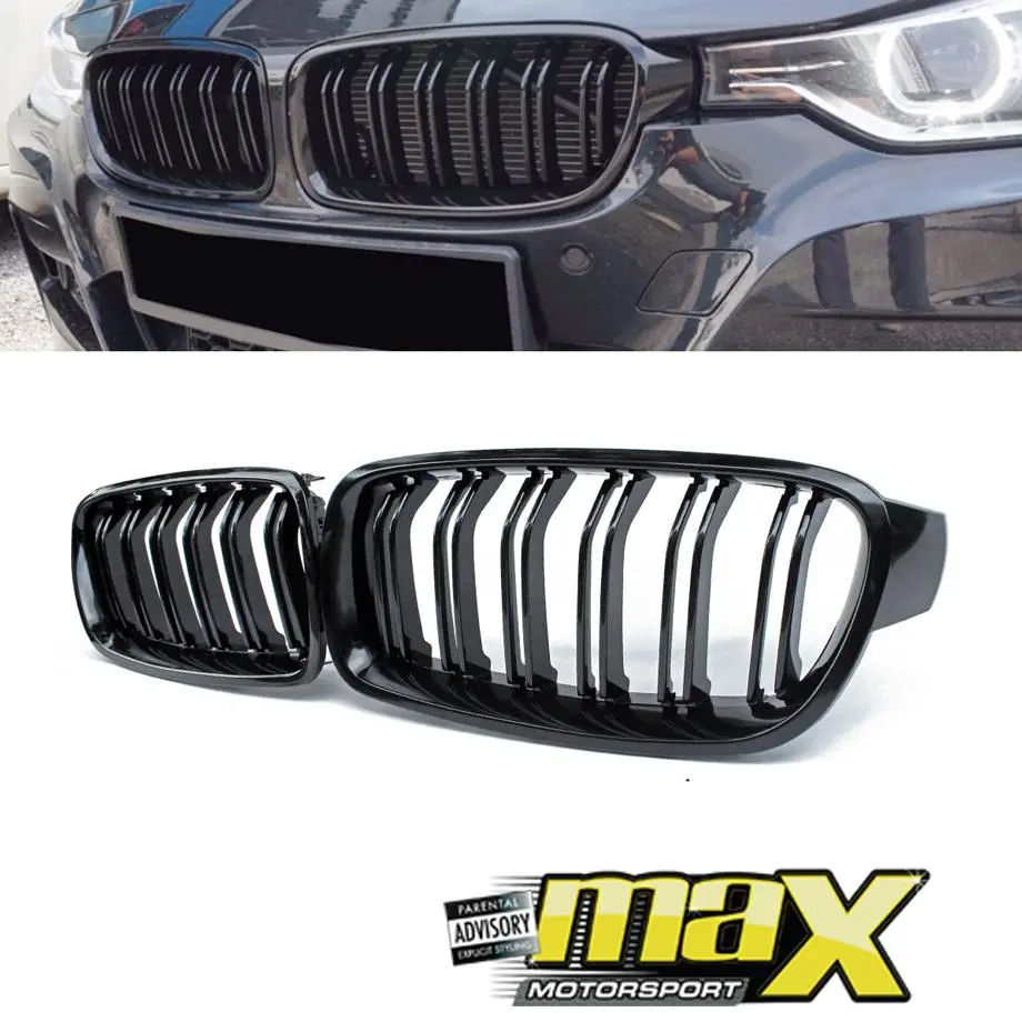 Bm F30 3-Series Piano Black Double Slat Kidney Grille 1