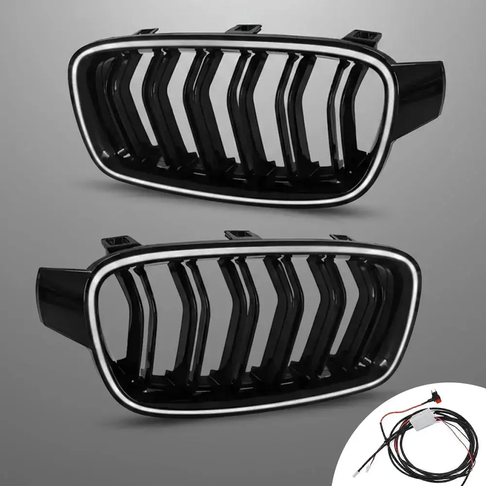 Bm F30 3-Series Piano Black Double Slat Led Kidney Grille 1