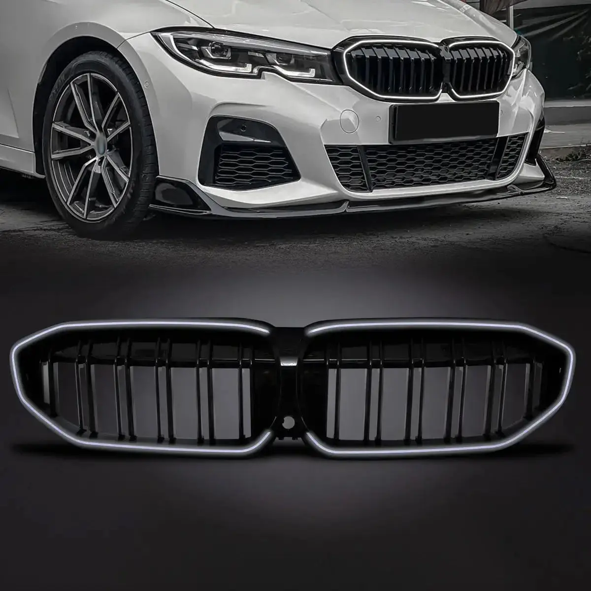 Bm G20 3-Series Piano Black Double Slat Led Kidney Grille 1