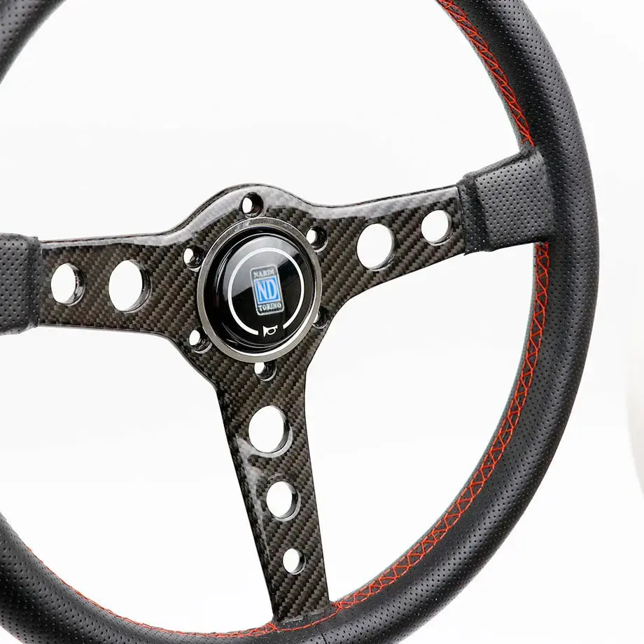 Genuine Carbon Fibre & Leather Racing Style Steering Wheel (350Mm) 2