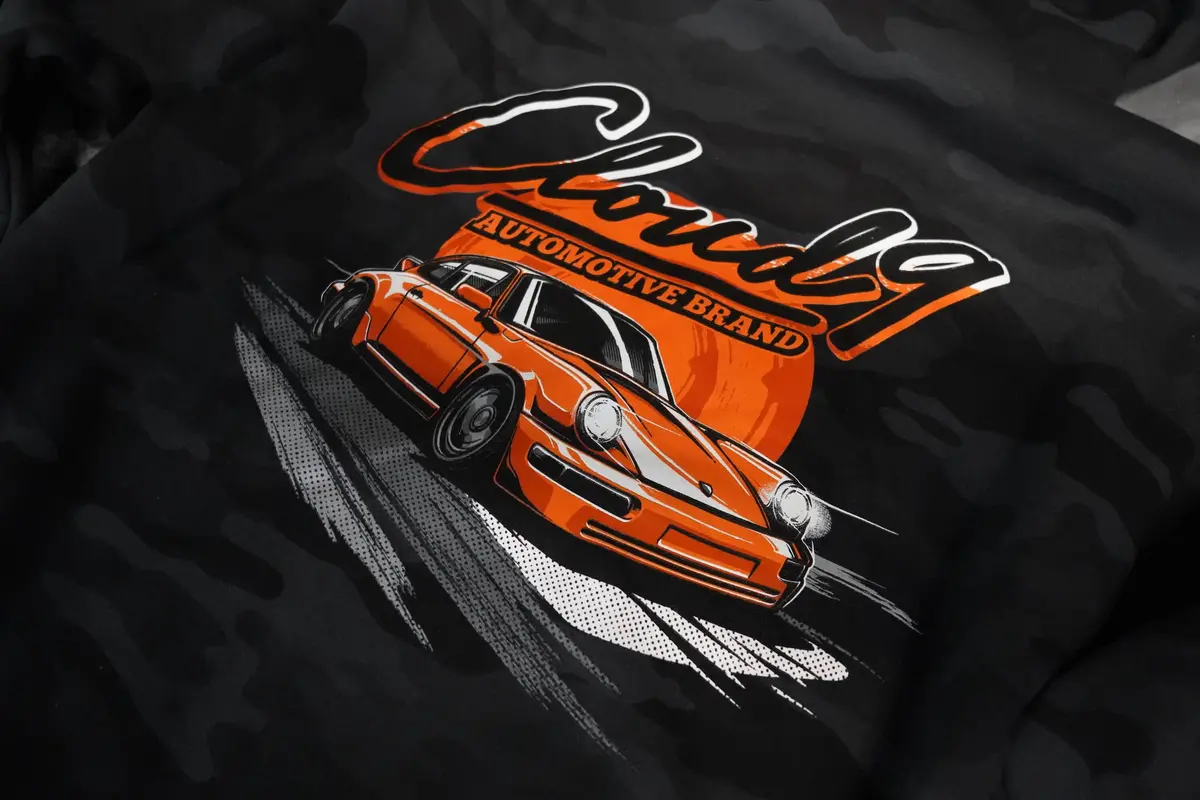 Cloud 9 Camo Orange Porsche Hoodie 1