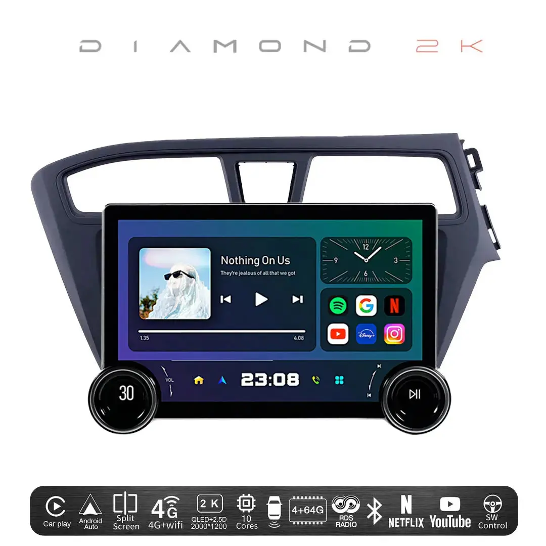 Diamond 2K - 11.5 Inch Dual Knob Android Multimedia Entertainment Unit - Hyundai I20 (14-17) 1