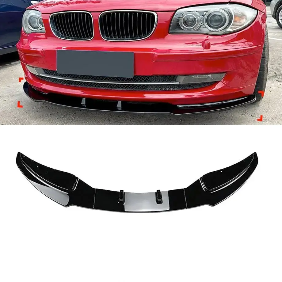 Bm E82 / E87 / E88 1-Series 3-Piece Gloss Black Plastic Front Spoiler 1
