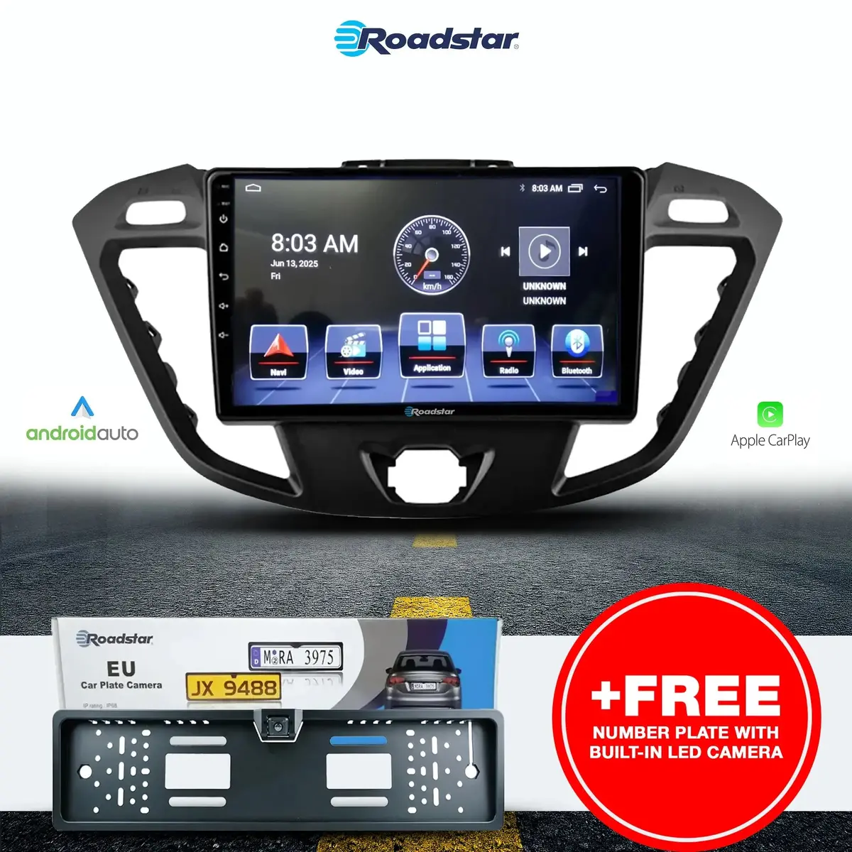 Ford Transit / Tourneo (13-17) - 9 Inch Roadstar Android Multimedia Unit + Free Number Plate Camera 1