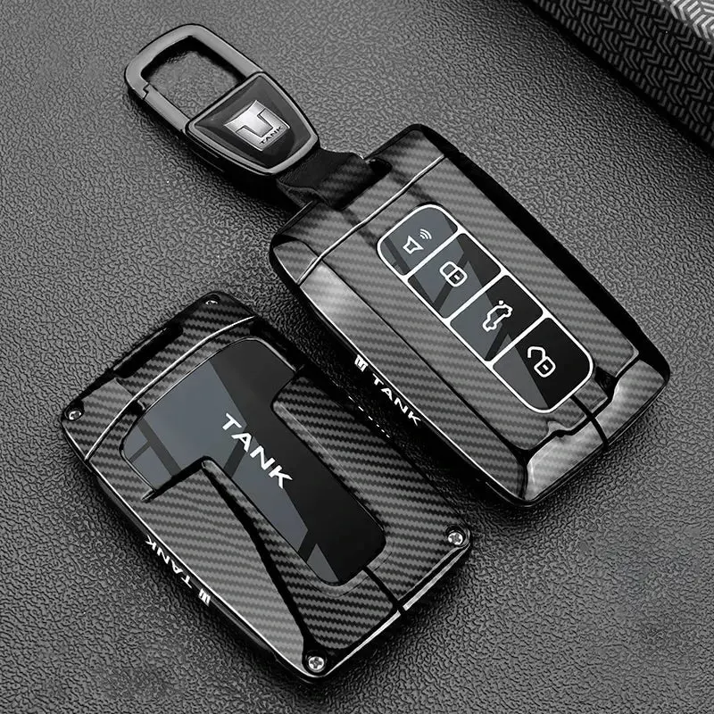 Gwm Tank - Hard Shell Carbon-Look Metal Key Case Cover With Keyring 1