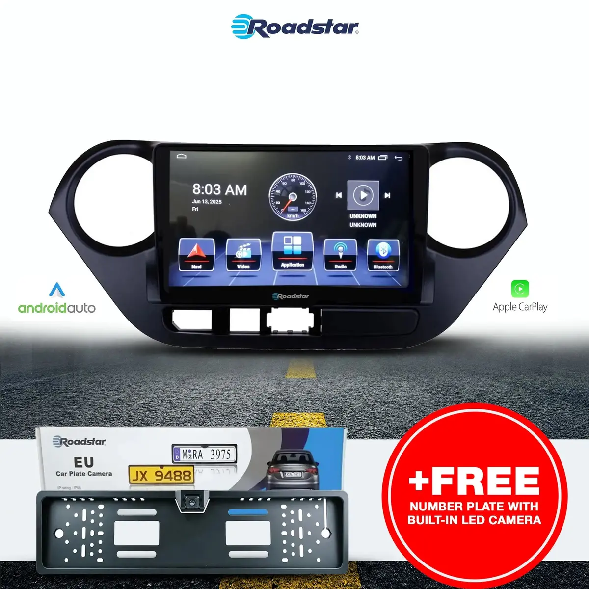 Hyundai I10 (13-17) - 9 Inch Roadstar Android Multimedia Unit + Free Number Plate Camera (Copy) 1