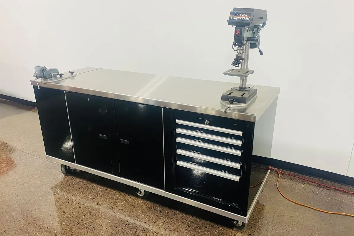Pit Box Cart Work Bench With Drill Press And Vise 1
