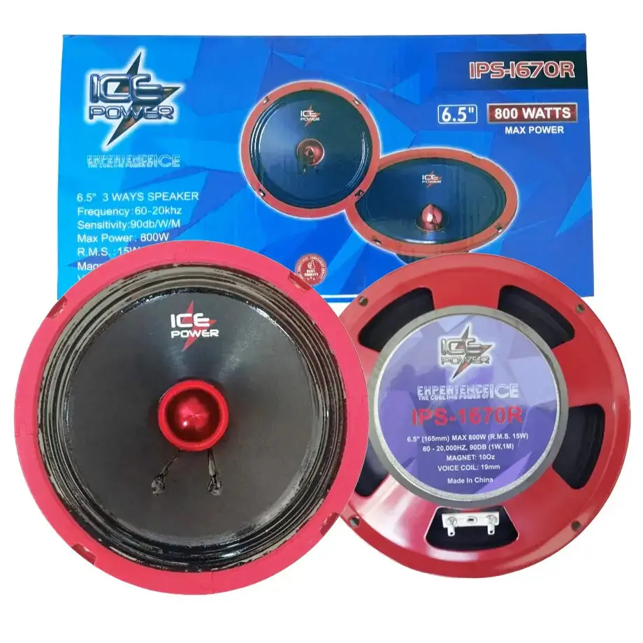 Ice Power Ips-1670R 6.5" 3-Way Bullet Speakers - 800W (Red) 1