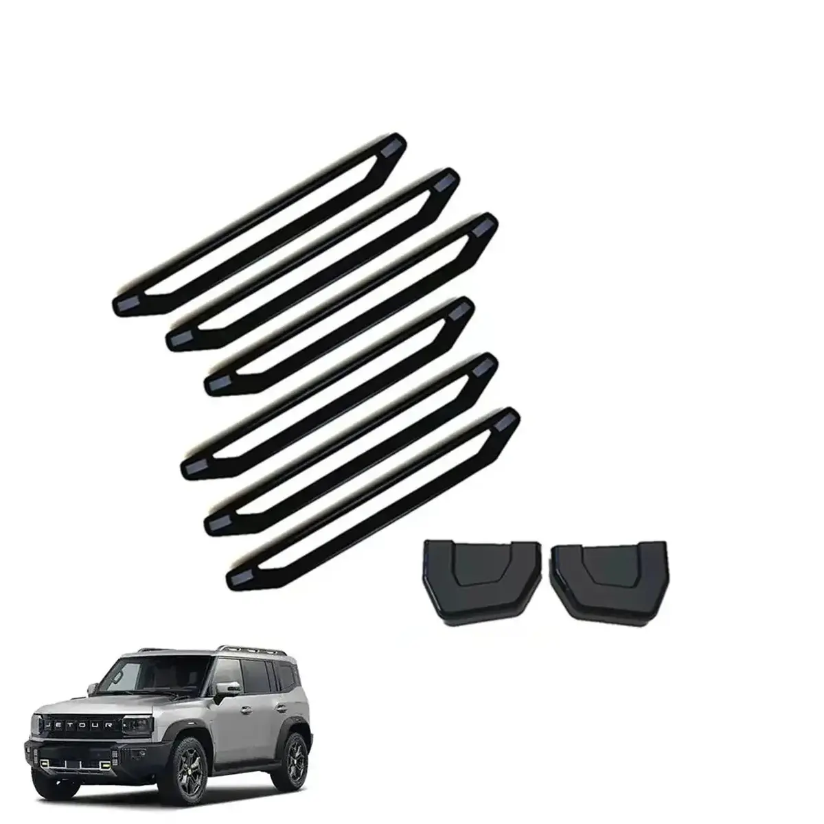 Jetour T2 (25-On) Gloss Black Roof Rail Trim & Tow Hook Cover Set 1