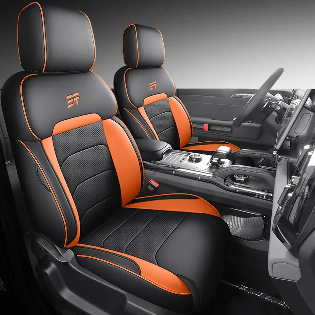 Jetour T2 (25-On) Premium Luxury Car Seat Covers - Front & Rear Full Set (Black & Orange) 1
