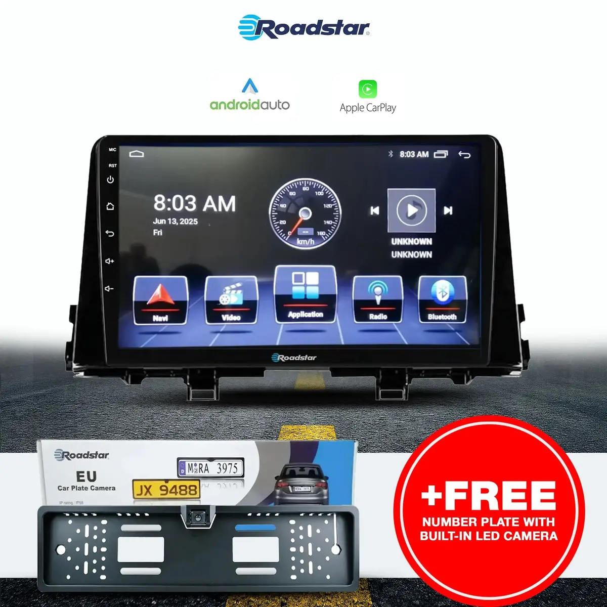 Kia Picanto (16-21) - 9 Inch Roadstar Android Multimedia Unit + Free Number Plate Camera 1