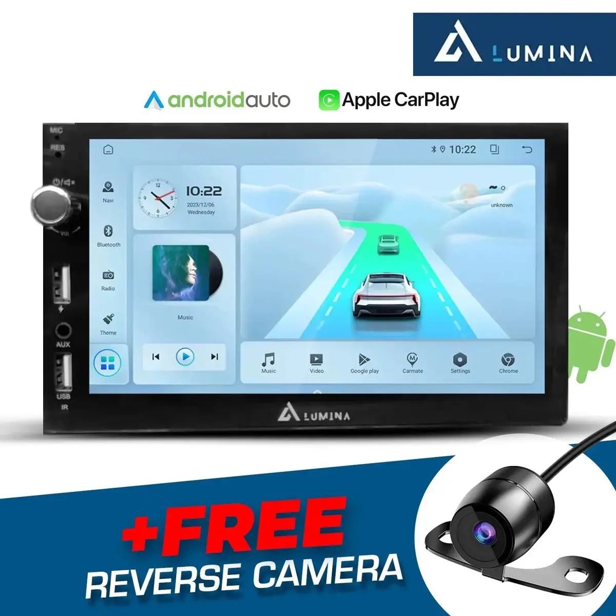 Lumina - 7 Inch Universal Android Entertainmet Unit With Apple Car Play & Android Auto + Free Reverse Camera 1