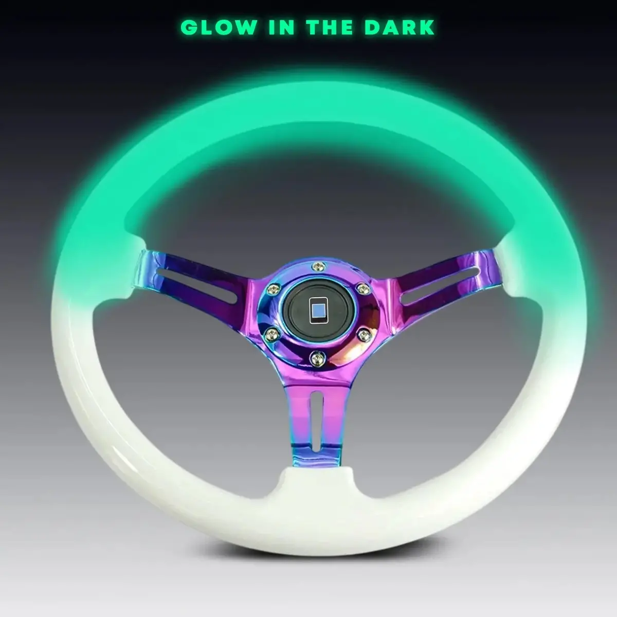 Luminous Glow In The Dark Jdm Drift Style Racing Steering Wheel - Neo Chrome Face (350Mm) 1