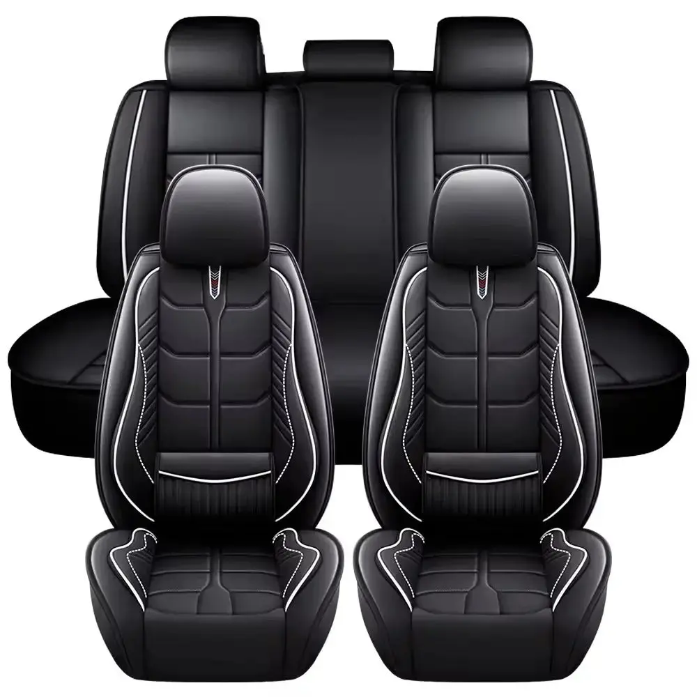 Universal Premium Luxury Car Seat Covers - Front & Rear Full Set (Black & White) 1