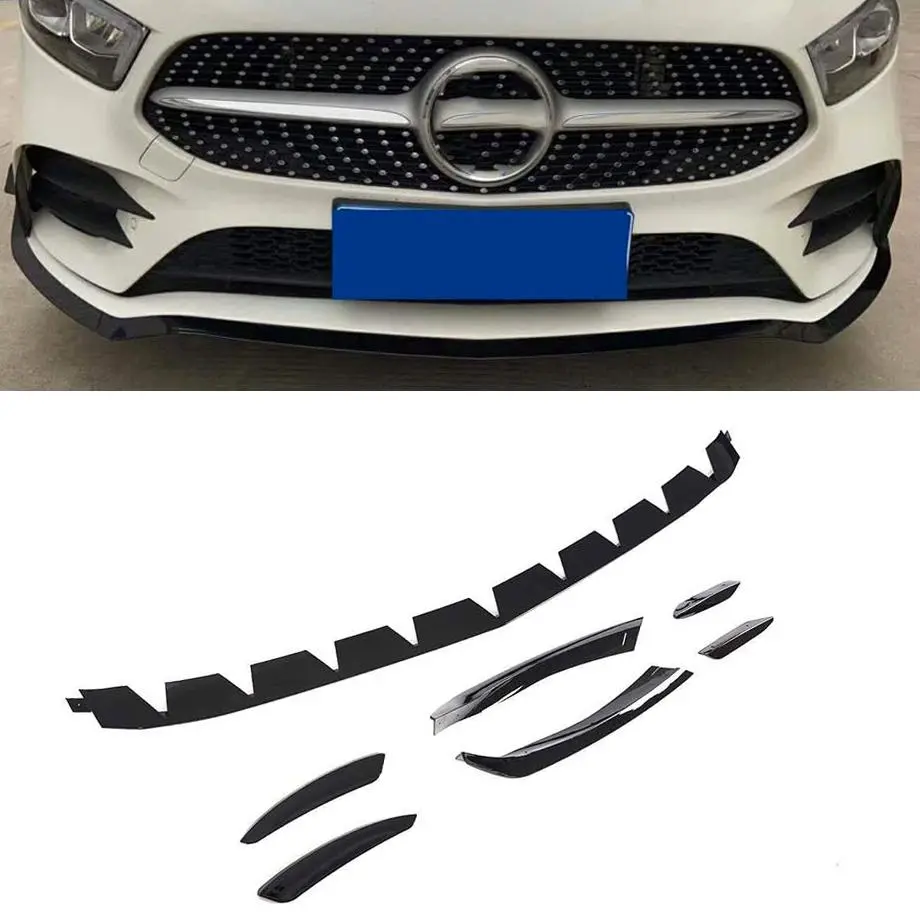 Merc A-Class W177 Sedan Gloss Black Front Lip Spoiler With Canards (7-Piece) 1