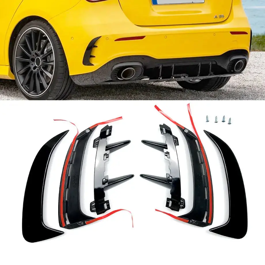 Merc W177 A-Class Hatchback Aero Style Gloss Black Rear Bumper Canards 1