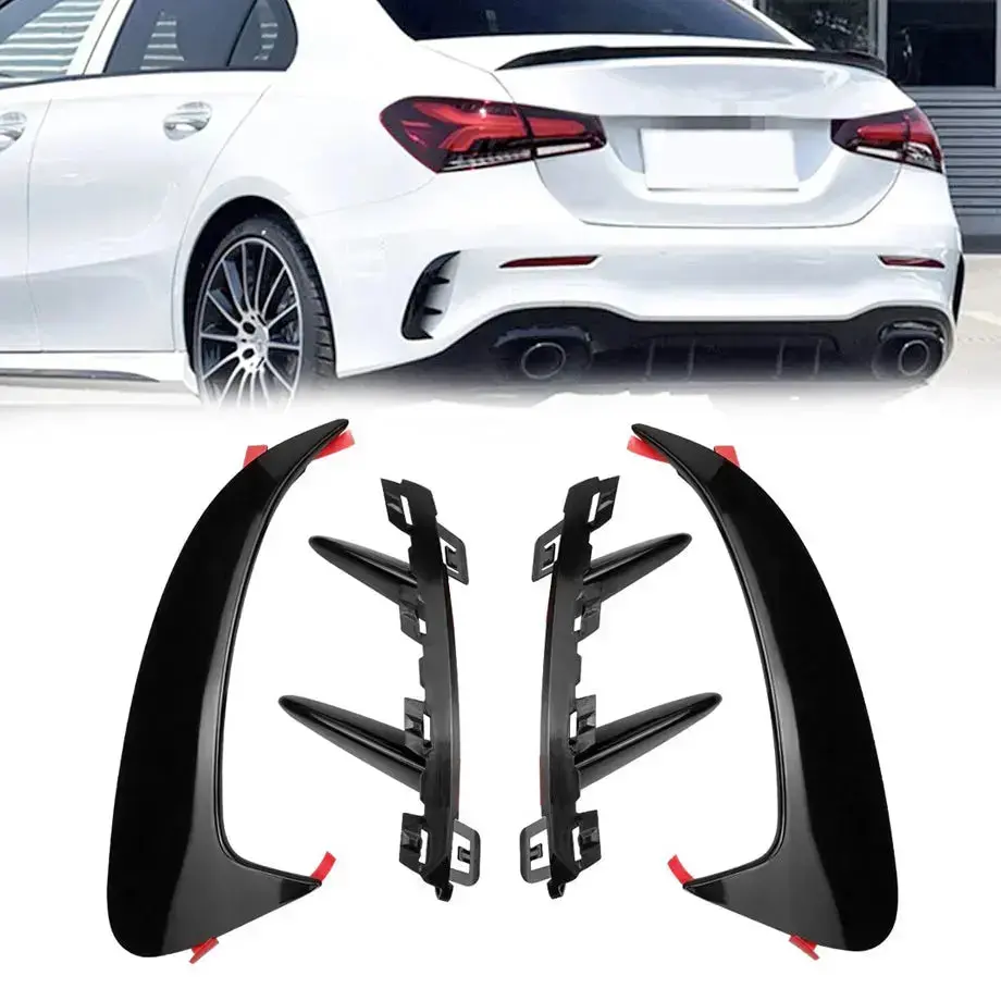 Merc W177 A-Class Sedan Aero Style Gloss Black Rear Bumper Canards 1