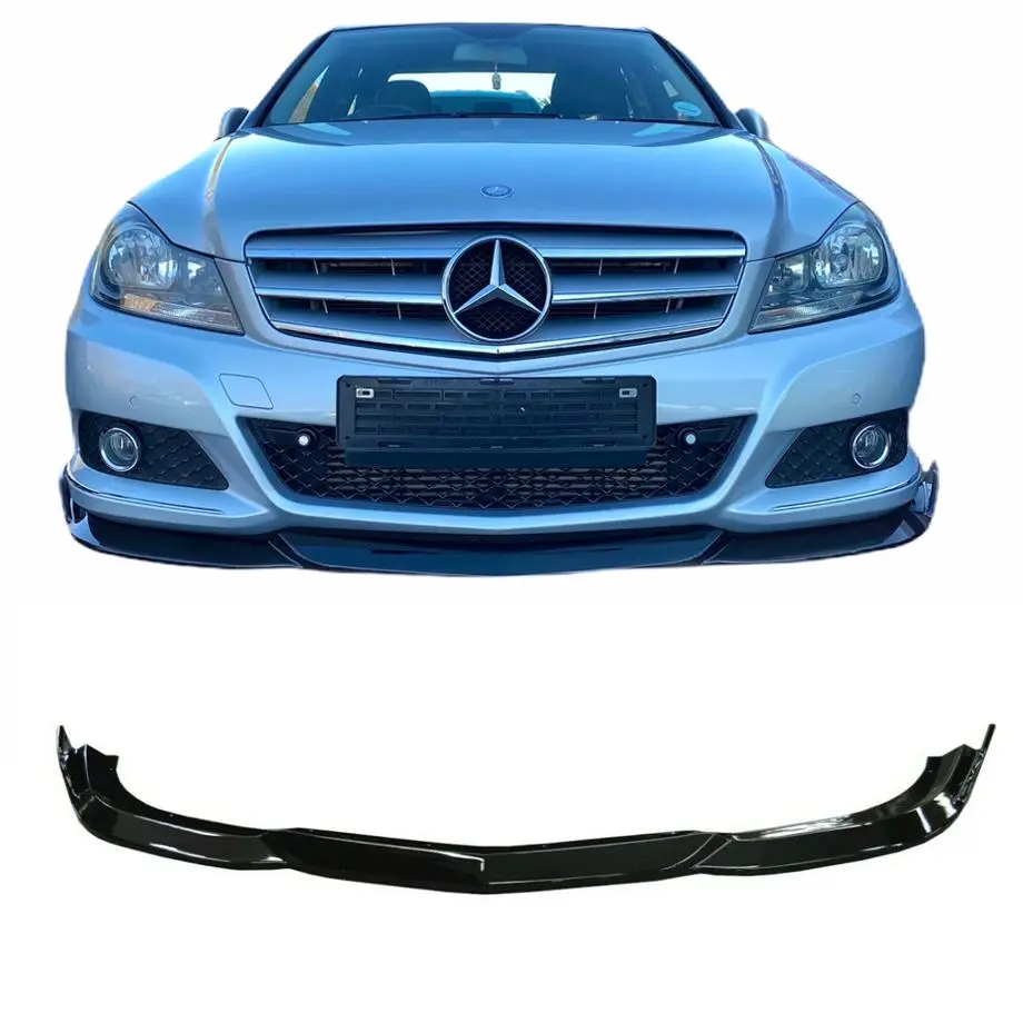 Merc W204 (11-15) Gloss Black Plastic Front Spoiler 1